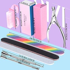 Lima de uñas y tampón - 3 limas de uñas de doble cara, rectangular, bloque de esponja pulida, cepillo de uñas, viene con pinza y empujador, kit de her