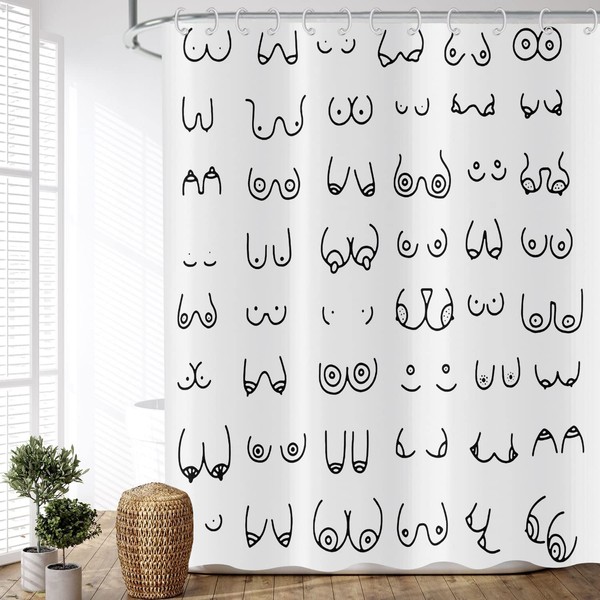 ASDCXZ Shower Curtain Black White 180 x 200 cm Modern
