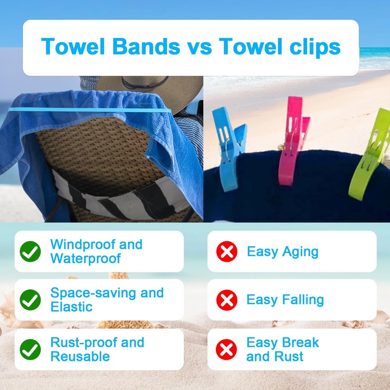CCINEE 12 Pack Beach Towel Bands for Beach Chair, Stretchable