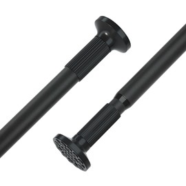 Tension Curtain Rod 51-146 Inch, Long Outdoor Curtain Rod for Patio Window Bathroom, No-Drill Dual-End Adjustable Spring Shower Curtain Rod, Easy to Install Never Rust, Rod Diameter 1.26In, Black