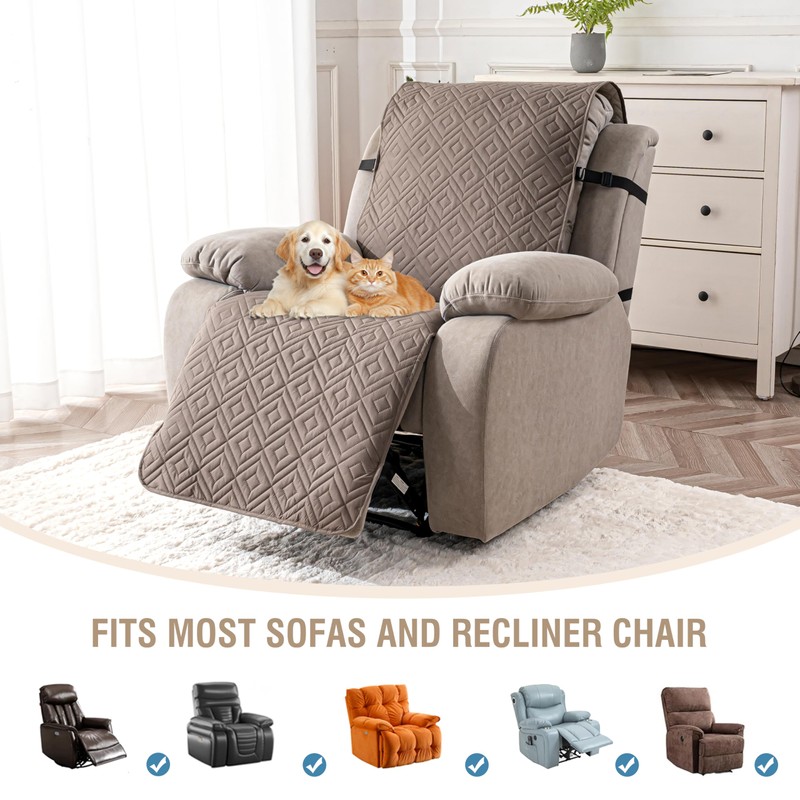 Genina Waterproof Oversized Recliner Chair Covers - 100% Protection, Non-Slip,