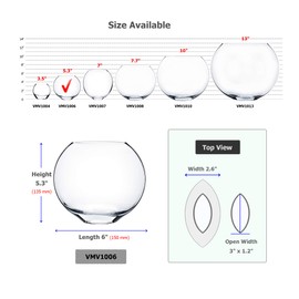 WGV Moon Vase, 6" x 2.5"W, 5.25" H, Clear Glass Floral Container with Oval Opening, Planter Terrarium, Wedding Event Home Decor, 1 Piece (VMV1006)