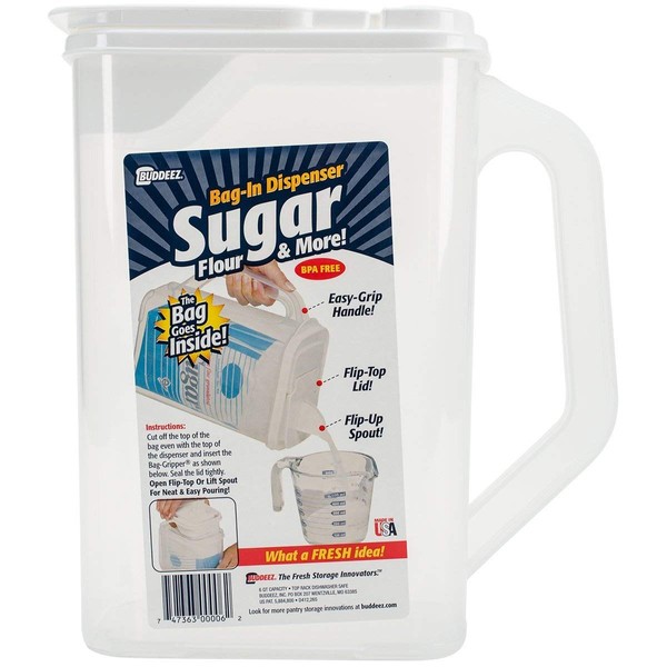 Buddeez Sugar Keeper & More [Flip-up Pour SPOUT] BPA Free [Easy-Grip Handle] Made in USA