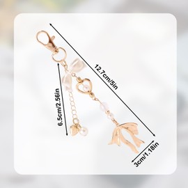 Mikovivi Goldener Schleifen Schlüsselanhänger, Ästhetisches Y2K Schlüsselanhänger Zubehör Niedlicher Schleifen Schlüsselring mit Herz Perlen und Rüschen Taschenanhänger für Schlüssel