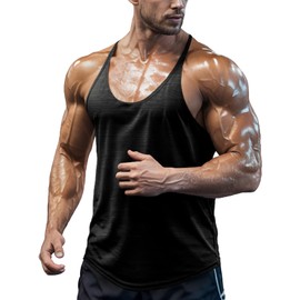 Agilelin Men's Bodybuilding Stringer Tank Tops Quick Dry Workout Shirts Sleeveless Y-Back Tops（Black/2XL）