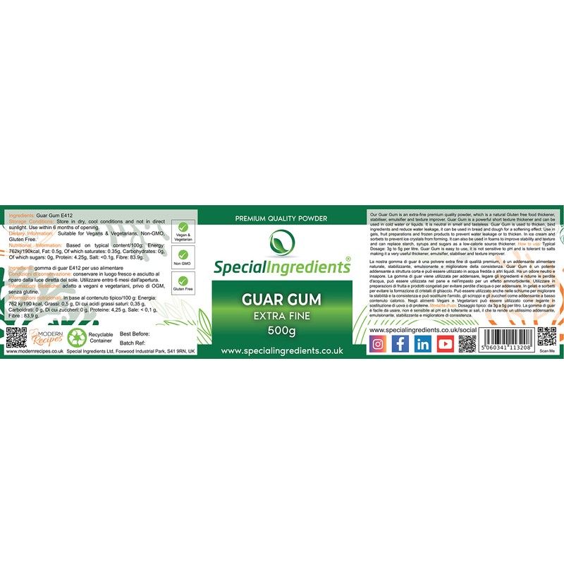 Special Ingredients Guar Gum Powder 500g Premium Quality Non-GMO, Gluten
