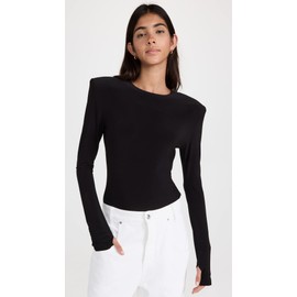 Norma Kamali Women's Shoulder Pad Long Sleeve Crew Top, Black, XL