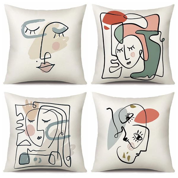 Artscope Cushion Cover Set of 4 Linen Decorative Square Pillowcase