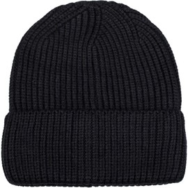 styleBREAKER Unisex fine Knit Beanie hat with Brim, Warm Winter Knit hat, Solid Color, Ribbed Knit Pattern 04024154, Colour:Black