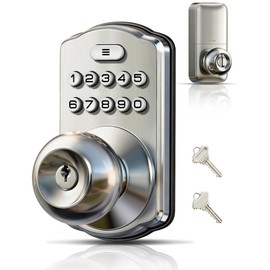Veise Keypad Door Knob Lock, Keyless Entry Digital Lock with Handle, Electronic Smart Knob for Front Door & Bedroom, Easy Install, Auto Lock, Passage Mode, Anti-Peeping Password, Satin Nickel