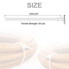 MECCANIXITY 250pcs 8 Inch 53 Lbs Cable Zip Ties Self-Locking Small Nylon Cable Tie Wraps 5/16" for Cord Management, White