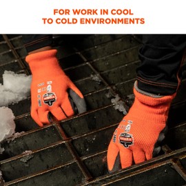 Ergodyne ProFlex 7401 Coated Winter Work Gloves, Latex Coated Palm, Thermal Fleece Lining, Orange