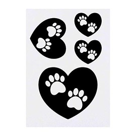 4 x 'Pawprint Heart' Temporary Tattoos - Water Resistant, Skin-Safe, Non-Toxic Transfers, Mixed Sizes (TO00041245)