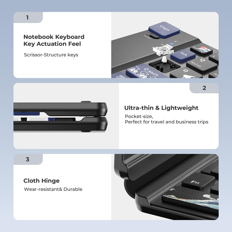 OHY Mini teclado Bluetooth inalámbrico plegable, teclado Bluetooth recargable, teclado