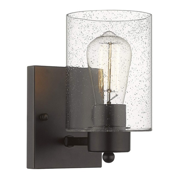 Beionxii Wall Sconce | One-Light Indoor Wall Light Fixture in Oil Rubbed Bronze with Clear Seeded Glass (8.5" H x 4.7" W) - MB9002 Series
