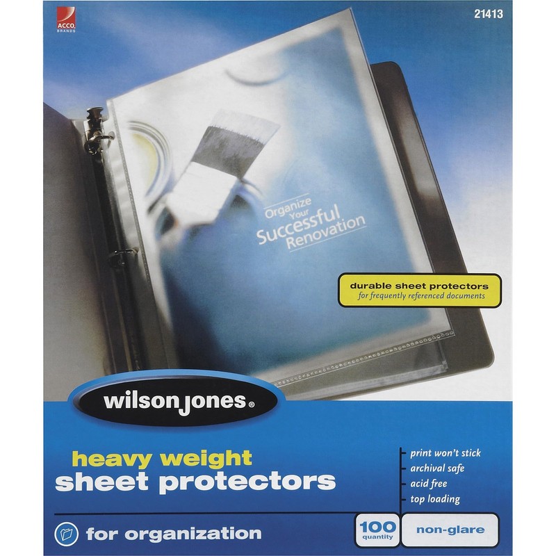 Wilson Jones Sheet Protectors, Heavy Weight, Top-Loading, Non-Glare, 100 Sheets/Box