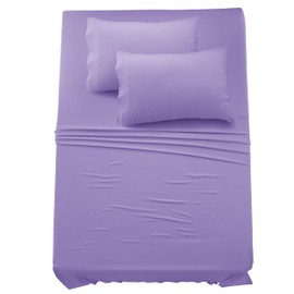 Lux Decor Twin Sheet Set - 4 PC Brushed Microfiber Bed Sheets 16 Inches Deep Pockets - Embroidered & Plain Pillowcases - Hotel Luxury Sheets Twin Size Bed Set - Soft Bedding Sheets (Lavender)