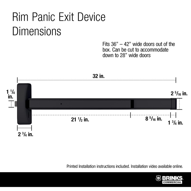 Brinks Commercial Rim Panic Exit Device, Matte Black - UL