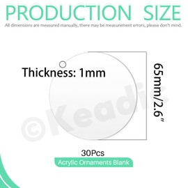 Keadic 30Pcs Clear Circle Acrylic Sheet, Acrylic Circle Blanks Clear Acrylics Miniature Bases Round Plexiglass Disc for DIY Craft(65mm)