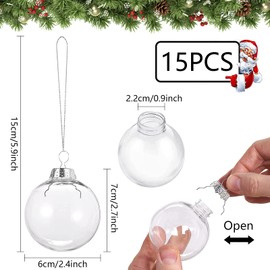 Pack of 15 Transparent Christmas Baubles, Christmas Tree Baubles, 6 cm, Plastic Christmas Baubles, Christmas Tree Decorations, Ornaments as Christmas Pendants and Christmas Tree Decorations