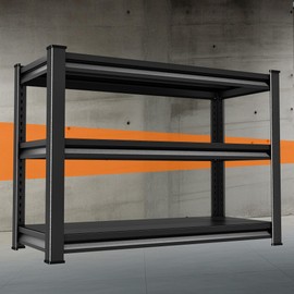 Huhaneon Garage Storage Shelves Heavy Duty, 40”W Garage Shelving and Storage Rack, 1500LBS Loads Shelving Units, Adjustable 3-Tier Metal Shelves for Garage, Warehouses, 40”W×16”D×36”H,Black