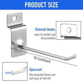 100 Pcs Heavy Duty Slatwall Panel Hooks Hanging Slatwall Accessories Metal Slat Wall Hanging Hooks Silver Slat Wall Hanger Commercial Grade Slatwall Pegs for Shop Retail Display - 4 Inch