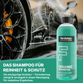 FERDOTEC Ceramic Car Shampoo (750 ml) - 2-in-1 Car Shampoo for Cleaning & Ceramic Sealing - Shiny Paint Protection, pH Neutral, Gentle and Effective - For Long-Lasting Care and Protection