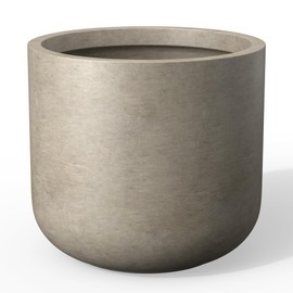 Kante 13.8-Inch Dia Round Concrete Planter, Indoor & Outdoor Garden Pot with Drainage Hole & Rubber Plug, Ideal for Flower and Tree, Weathered Concrete