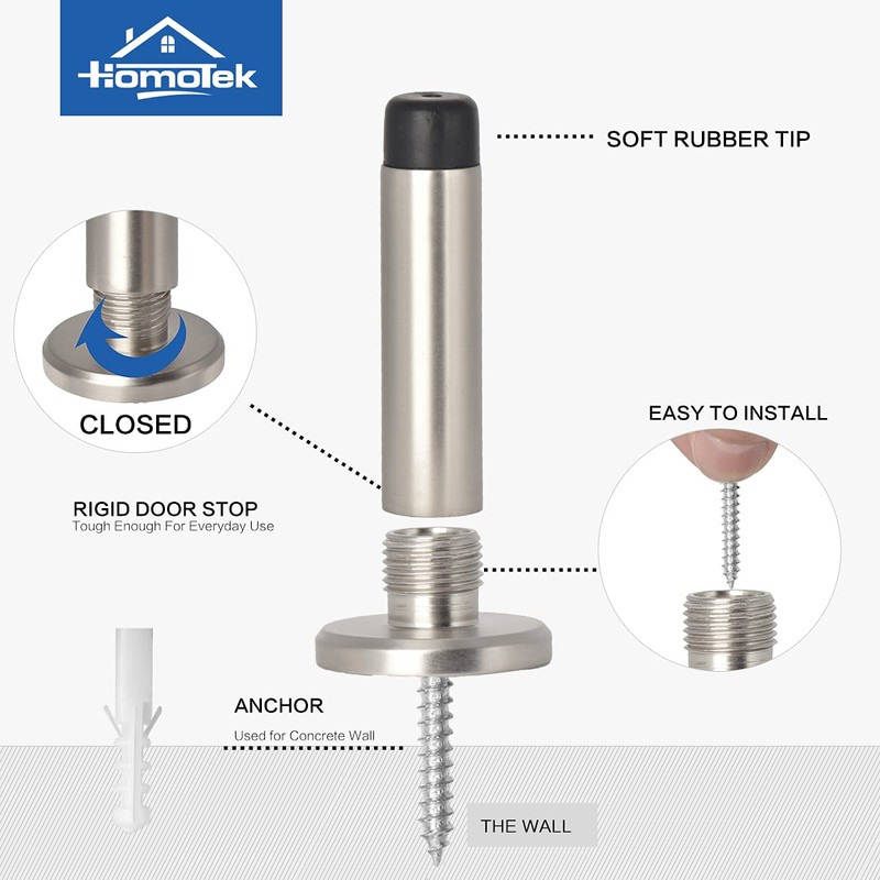 HOMOTEK 2 Pack Heavy Duty Solid Rigid Door Stops Bumper