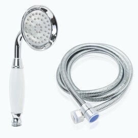 ENGA Vintage Hand-held Shower Rain Sprayer Telephone Shaped Brass Ceramic Shower Head with 59 Inch Hose for Bathroom (Chrome Finish)