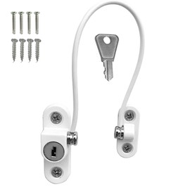 2 x UPVC Window Cable Restrictor Lock with Screws Child & Baby Safety Security Wire Tested to British Standards (White)