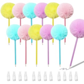 SBYURE 12 Pack Pom Pom Ballpoint Pen Colorful Fluffy Ball Pen Cute Fluffy Pen Pom Pom Pens for Girls Party Supplies,Gift Pen Cute Stationery and Office Supplies