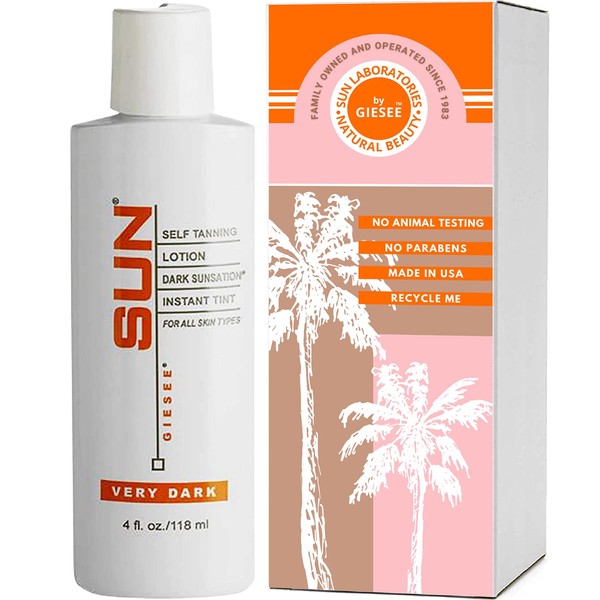 Sun Laboratories by Giesee Dark Sunsation: 4 oz Self Tanner Lotion for Face, Instant Bronzer, All Natural, Fragrance Free, Organic Fake Tan for Sun Skin Care, Outdoor & Self Tanning
