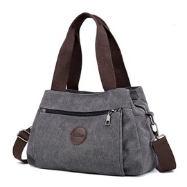 DIRRONA Fashion Women Handbag Ladies Canvas Shoulder Bag Large Messenger Bag Multifunctional for Work Travel Casual Daily Female Canvas Handbags Grey