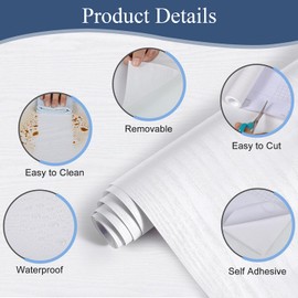 Abyssaly ﻿White Contact Paper 15.7" X 118",Peel and Stick Waterproof Vinyl Wallpaper Without Passing Through The Primary Colors,White Real Wood Grain Wallpaper for Cabinets Kitchen Furniture
