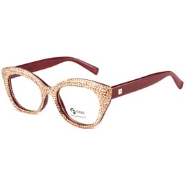 ICARA Colorful Rhinestone Blue Light Blocking Reading Glasses Fashion Crystal Cat Eye Computer Readers for Women (brown, 2, x)