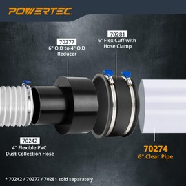 POWERTEC Clear PVC Pipe 6" x 36" Long, 4PK Rigid Plastic Tubing, Round Tube Compatible w/Dust Collection Fittings - Hose for Woodworking Tool, Dust Collection System or Cat Tree (70274-P4)