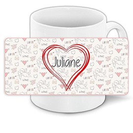 Liebestasse mit Namen Juliane und schönem Love-Motiv mit Herzen - Keramiktasse Freundschafts-Tasse