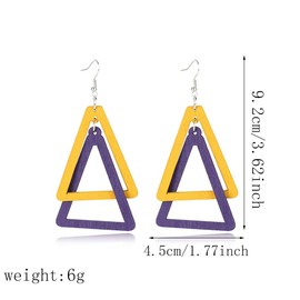 ANXIN Boho Personality Retro Tassel Rectangular Wooden Contrasting colors Earrings Chic Green Temperament Geometric Earrings Jewelry Gifts For Women (Yellow Purple Wooden Earrings)