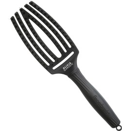 Olivia Garden Fingerbrush Care Iconic Detangler Hair Brush with Double Nylon Bristles for Gentle Detangling & Healthy Hair Medium Black
