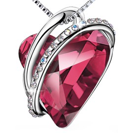 prino Love Heart Necklaces for Women,Silver Plated Pendant with Birthstone Crystals,Jewelry Gifts for Wife,Mom,Girlfriend on Mother's Day,Anniversary,Birthday, Christmas,Valentine's day