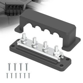 600A Bus Bar 12V Power Distribution Block with 3/8" (M10) 4-Posts Heavy Duty Terminals Block with Cover for Automotive, Marine, Battery System (Black)