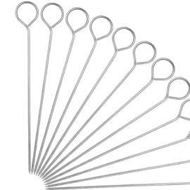 20 PCS 8 Inch Stainless Steel BBQ Kabob Skewers with Storage Box, PEOUWNES Metal Kebob Sticks Reusable Grilling Skewers for Turkey, Shrimp, Chicken, Fruit, Vegetable, Meat, Beef