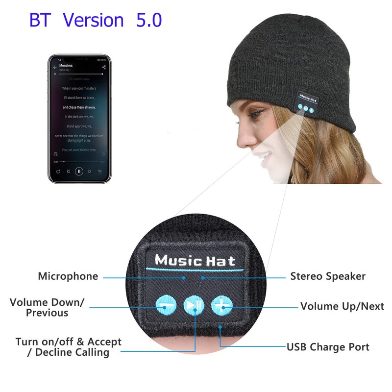 Sminiker Unisex Wireless Beanie Hat with Exquisite Packaging Wireless Earphone
