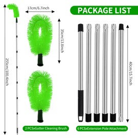 Sayutie Gutter Cleaning Brush from The Ground,sunroof Drain Cleaning Tool with 6 Splicing Extension rods and 2 Gutter Cleaning Brushes for Cleaning Leaves and Debris Gutter Cleaner Tools from Ground