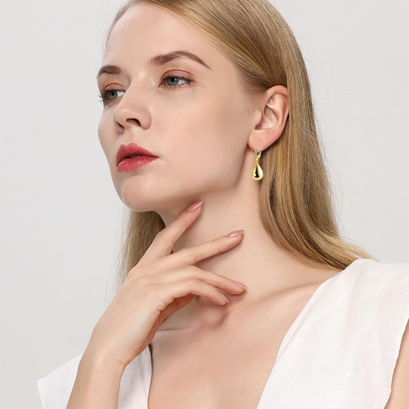 Peasimy Teardrop Leverback Earrings for Women Silver Waterdrop Teardrop Leverback