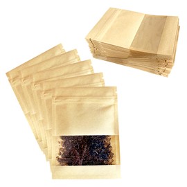 50Pack 3.54x5.1inch Small Resealable Coin Envelopes Bags with Clear Window Mini Brown Kraft Paper Heat Seal Airtight Packaging Bags for Storage Party Favor Pet Food Sample Bag