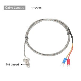 sourcing map Temperature Sensor 2pcs M8 Screw Temperature Probes Thermocouple J Type 3.3ft 0 to 750°C(32 to 1382°F)