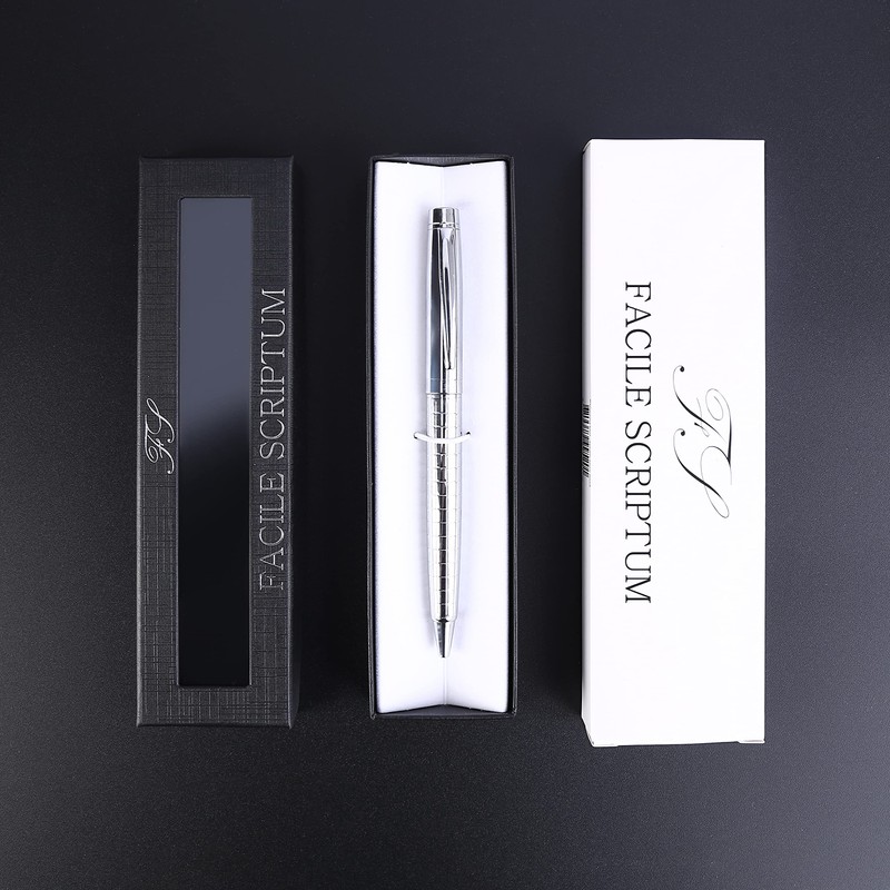 Facile Scriptum Premium Metal Twist Ballpoint Pen, Ice Silver, Gift