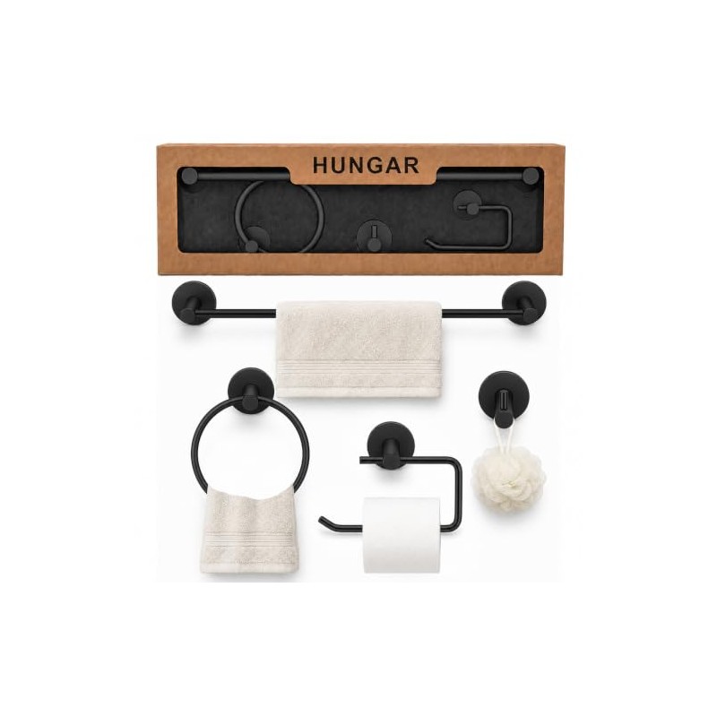 Juego 4 Piezas Accesorios de Baño Sin Taladrar, SUS304, Negro
